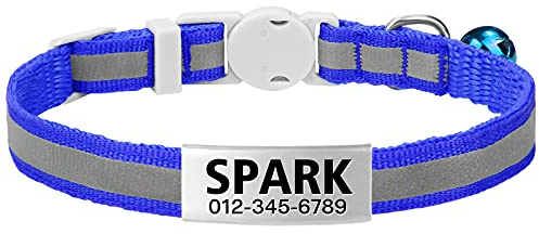TagME Reflektierend Katzenhalsband mit Glöckchen und Sicherheitsverschluss, Personalisiert ID Namen, Verstellbar Halsband Katze Kitten, 1 STÜCK, Blau