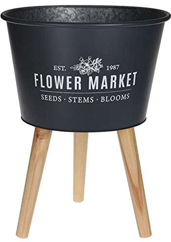 Muddy Hands Metal Plant Pot with Legs Vintage Home Garden Decor Flower Planter Display Stand Holder (Grey)