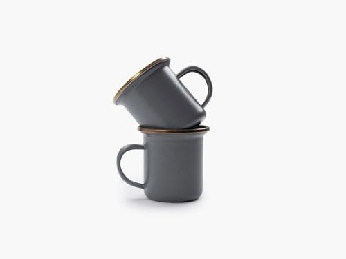 Barebones 5-Ounce Enamel Espresso Cup Set of 2 - Small Coffee Mug and Tea Cup - Stainless Steel Rim Camping Mug for Indoor and Outdoor Use (Slate Gray)