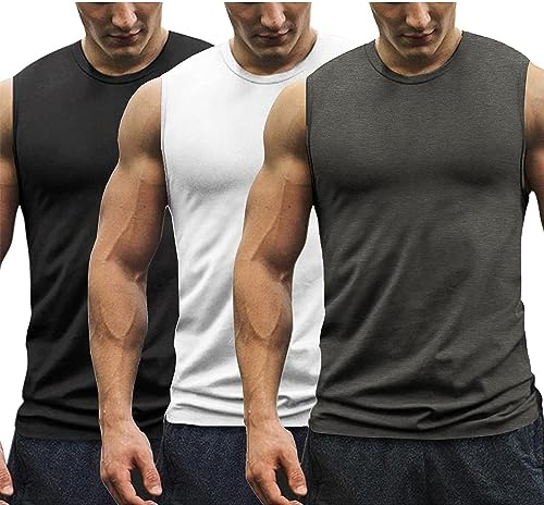 COOFANDY Tank Top män 3-pack undertröjor atletiska armhålor rund hals klassisk, svart/vit/grå, S