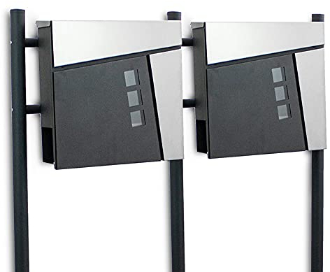 BITUXX Freistehender Design Doppel Standbriefkasten 18440 Briefkastenanlage Briefkasten mit Zeitungsfach Anthrazit Graphit Optik und Edelstahl Einwurf