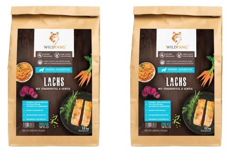 Wildfang® torrfoder 2kg – Lax, spannmålsfritt, naturliga ingredienser, inget socker, valpfoder – 2-pack