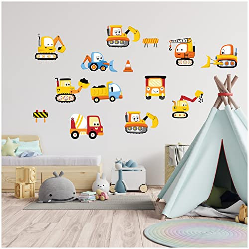 Wandsticker personalisiert Sticker Aquarell Tiere mit Name Wandtattoo für Kinderzimmer Babyzimmer Spielzimmer Mädchen Junge Y037 (Nr. 30 Bagger, Ohne Wunschname)