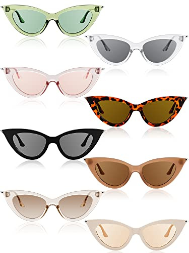 Leinuosen 8 Pairs Retro Cat Eye Sunglass Vintage Sunglass Colorful Women Glass for Party(Mixed Colors,Retro Cat Eye)