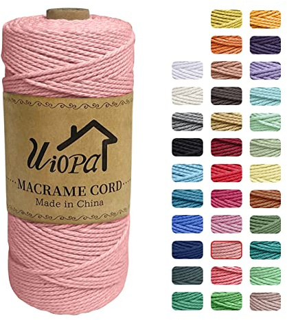 Uiopa Corde Macramé 2mm x 200m, Ficelle Macramé 3-Ply Corde Coton, Fil Macramé de Tressée DIY pour Cintres de Plantes Tentures Murales Jardinage Décoration Bohème (Rose Chair)