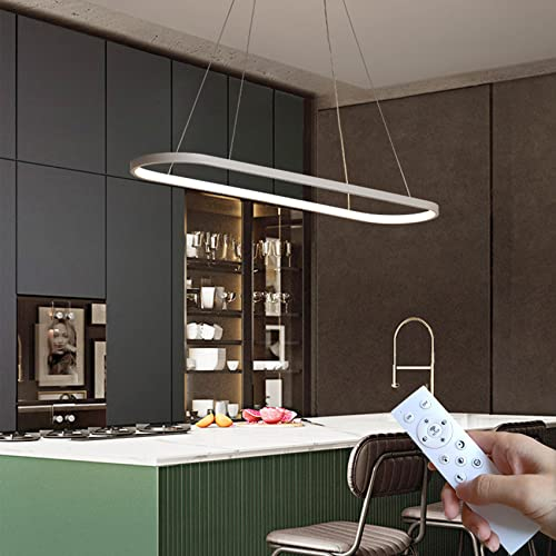 DIDADIDA Pendant Lamp Dining Table Oval LED Lamp Dimmable Hanging Lamp with Remote Control, Dining Table Lamp Hanging Chandelier for Kitchen Office Pendant Lamp, Height Adjustable (White, 120CM)