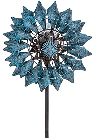 Dehner Riesen-Windrad Mola mit Solarlicht, warmweiß, 122 x 32 x 32 cm, IP44, Metall/Kunststoff/Glas, anthrazit/blau