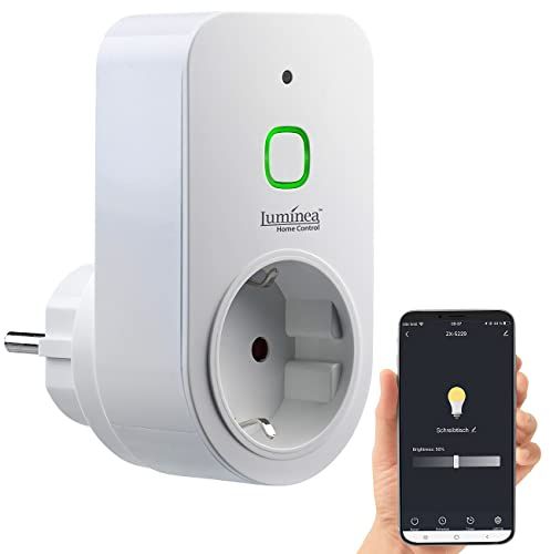 Luminea Home Control LED-Dimmer mit Steckdose: Smarte WLAN-Dimmer-Steckdose bis 200 W, App Versandrückläufer (Licht-Dimmer Steckdose, mit Dimmer-Funktion, Halogenlampen)