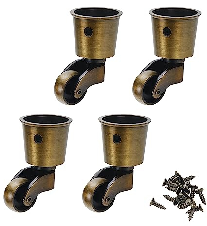 Pastlla 4 Pcs Vintage Furniture Wheel Dia Swivel Round Cup Caster Antique Bronze Zinc Alloy 360° Swivel Wheels Caster for Chair Table Shelf Furniture Leg, Light Bronze,0.98
