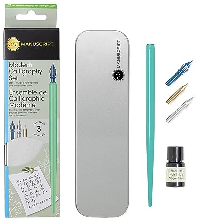 MANUSCRIPT Modern Calligraphy Pen - Stylish Selection of Pen, 3 Nibs and Black Ink Pot