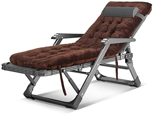 BUJOG Gepolsterter, zusammenklappbarer Chaiselongue, robuster Liegestuhl, Outdoor-Zero-Gravity-Lounge-Stuhl, übergroß, mit Kissen und Massage-Armlehne, für Terrasse, Strand, Camping, tragbar (Farb