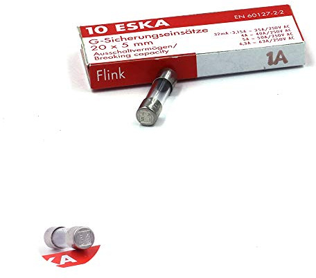Fusible rapide (F) en verre 1A/250VAC 5x20mm (Boite de 10 Fusibles)