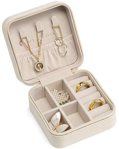Vlando Mini portagioie organizer in ecopelle per viaggi, custodia per anelli, orecchini, collane, regalo per ragazze, madri e donne