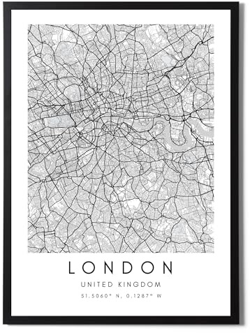 State Media Vision London World City Map Poster, individuelles Set, minimalistischer Druck für Schlafzimmer oder Wohnzimmer, Schwarz-Weiß, London-Wandkunst (London, A3-Druck)