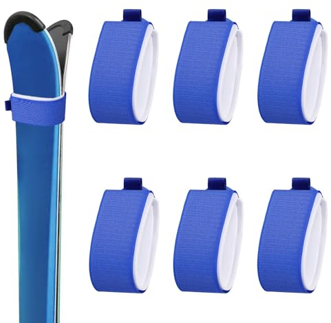 6 Stück Ski Befestigungsbänder, 48,4x5,4cm Skibänder mit Schutzpolstern Ski Trägergurt Aufbewahrung Ski Zubehör für Skibretter Skistöcke Wintersport (Blau)