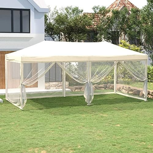 Mengtu Cremefarbenes Partyzelt 210D Oxford, faltbar, UV- und wasserabweisend, 572x292x244 cm - Nicht für schlechtes Wetter geeignet Model93550