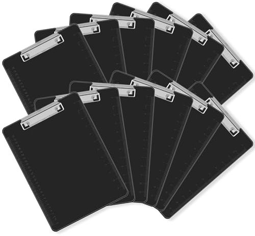 PANDRI 12 Pack Black Clipboards, Low Profile Clip, 12.5 x 9 Letter Size
