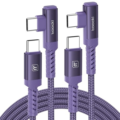 toocki Cable USB C 60W [1M+1M] PD 3.0 Type-C Coudé, Tressé Nylon, Violet | Charge Rapide, Tressé Durable, Angle 90° pour iPhone 17/16/15 Pro Max/MacBook Pro/iPad/Galaxy S25/S24, Idéal Maison/Bureau