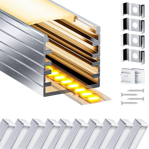 LASLUX LED Aluminium Profil 10 x 2m(20m) Aluminium Oberflächenprofil für LED Streifen bis 10 mm Breite mit milchweißer PC Abdeckung und Zubehörset(SP28)