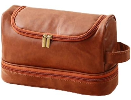 GreatRise PU-Leder Waschtasche Kulturtasche zum Aufhängen Herren Kulturbeutel Reise Kosmetiktasche Wasserabweisende Organizer Make up Tasche mit Haken für Makeup Toilettenartikel Braun