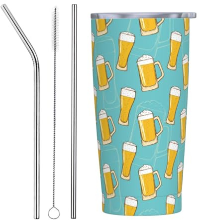 Vaso de 20 onzas con tapa y popote, vaso aislado B con estampado de cerveza, vasos de acero inoxidable, taza de café personalizada, botella de agua de viaje