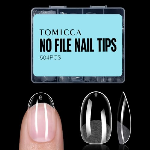 TOMICCA 504 Stück Kurze Squoval Nageltips-Tips für Gelnägel Falsche Nagelspitzen Nail Tips für Nagelverlängerung und Nail Art DIY Nagelstudio zu Hause 12 Größen Künstliche Gel Nail Tips