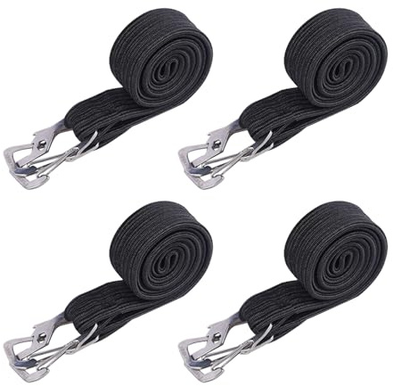 KINDPMA 4 Stück Verstellbar Spanngummi mit Haken 100CM Expander mit Haken Flach Spanngurte Gummiseil Gepäckspanner zum Befestigen von Gepäck oder Rucksäcken und zum Umziehen von Ladung (Schwarz)