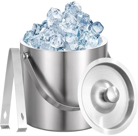 3L Eiswürfelbehälter mit Deckel und Zange, Doppelwandiger Isoliert Eisbehälter für Eiswürfel, Eiskübel Edelstahl zum Kühlen von Bier Champagner Wein, Eiseimer, Eiswürfelkühler für Partys & Cocktailbar