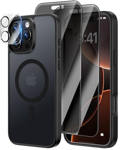 [4 in 1] Magnetic for iPhone 16 Pro Max Case, 2 Pics Privacy Screen Protectors and 1 Pic Camera Protector, Fit for MagSafe, Military Grade Shockproof Translucent Matte 16 Pro Max Cover 6.9, Black