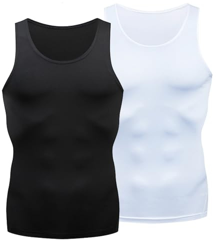 NuCamper Kompressionströja Herr, Kroppsformare Väst, Bantning Ärmlös Tröja, Män Snäva Undertröjor, Kompression Bantning Shapewear, Body Shaper, Elastisk T-Shirt för Fitness, Träning, Sport, Gym