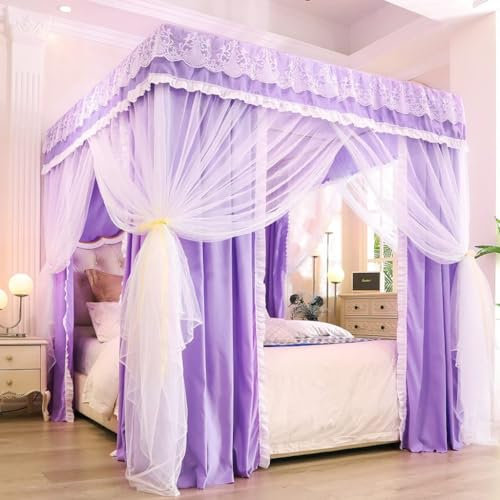 GTATBTG Moskitonetz-Vorhang für Bett, 4 Eckpfosten, Baldachin für Doppelbett, Queen-Size-Bett, King-Size-Bett, ideal für Mädchen, Erwachsene und Kinderzimmer