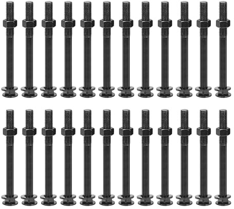 QUARKZMAN M12x130mm Bulloni A Testa Tonda Con Collo Quadrato Con Dadi E Rondelle, 24Set 304 Acciaio Inossidabile Bulloni A Testa Tonda Con Collo Quadrato, Nero