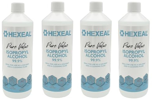 Hexeal Pure Value 99.9% Isopropyl Alcohol 4L – Sanitising & Cleaning | 4 x 1L - Removes Grime from Phones and Electronics, Powerful Degreaser and Cleaning Fluid