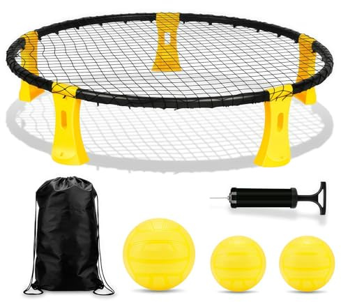 EHIOG Beachball Set Roundnet Set,Juego de Mini Pelotas de Voleibol de Playa,Juego de Pelota de Red Redonda Que Incluye 3 Bolas, Bolsa para transportarlo y Libro de Reglas.