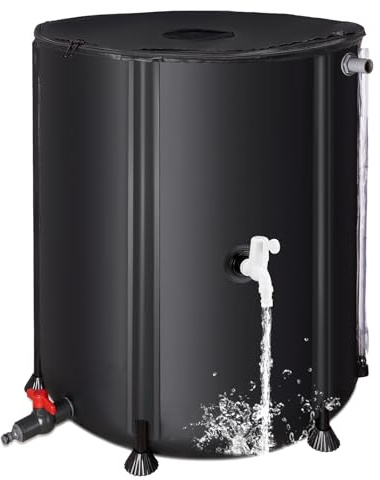 Collapsible Rain Barrel Water Collection System - 200L Portable Water Storage Tank,Foldable Rainwater Collect System Downspout, Water Catcher Container with Filter, Spigots＆Overflow Kit,Black