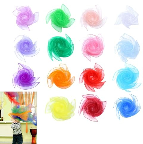 Lyivisk 15 paños de seda para niños, 60 x 60 cm, paños coloridos para guardería, espectáculos infantiles y adultos, malabares, sensoriales