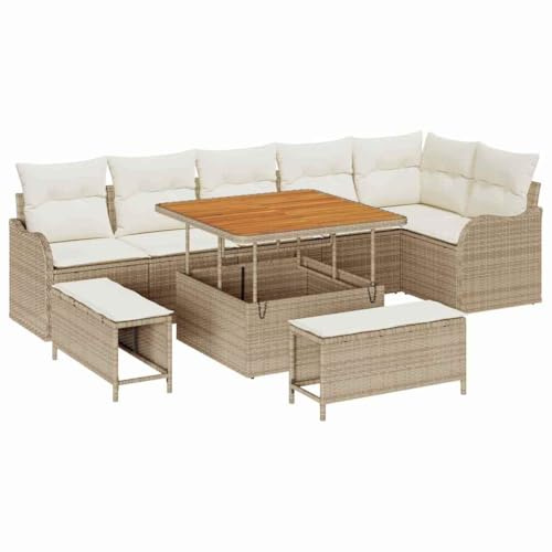vidaXL Garten-Sofa-Set mit Kissen mit Speicher 9 pcs Beige und Creme, Garten und Terrasse, modernes Outdoor-Sofa-Set, langlebige Module, leichte Stauraum-Elemente, Sitzmöbel für die Terrasse