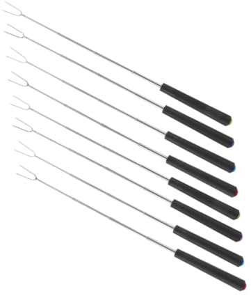 Amosfun 8 Pièces Brochettes Barbecue Extensibles Inox avec Manche Fourchettes Sûres pour Rotation Manuelle Accessoires Camping et