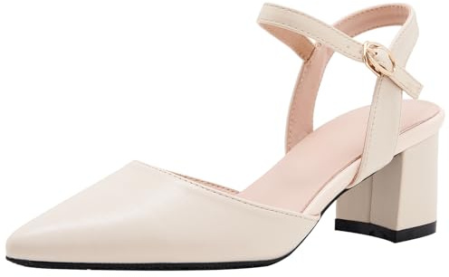 Zapatos Clásicos De Punta Fina Ancho 5cm/7cm Tacón De Bloque con Hebilla Dorada Y Tobillera Tallas 34-44
