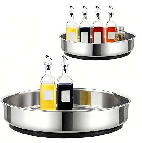 HECHKJ Bandeja Giratoria, 2 Piezas Plato Giratorio Organizador Cocina, eEspeciero Giratorio de 31,7 cm y 19,5 cm, para Almacenar Condimentos y Productos Enlatados