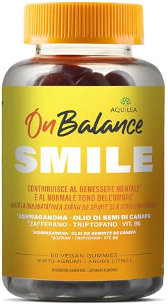 Aquilea | On Balance Smile | 60 Caramelle gommose (Agrumi) | Ashwagandha Sensoril, zafferano, triptofano e vitamina B6 | Benessere mentale ed emotivo | Integratori | Ashwagandha