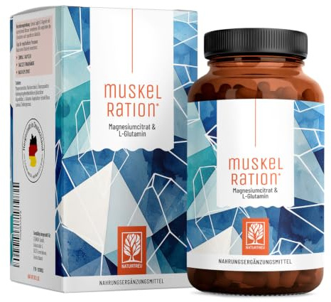 NATURTREU® Magnesiumcitrat hochdosiert - 90 Kapseln, hohe Bioverfügbarkeit | mit L-Glutamin, Zink und Vitamin C - Ideal nach dem Training - Magnesium-Komplex hochdosiert