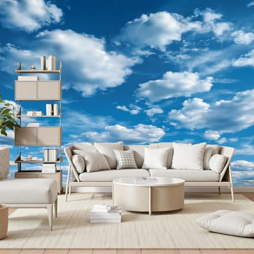 Gaqinhh Ciel Bleu Paysage Papier Peint Intissé, Nature Nuages Ciel Tapisserie Murales Papier Peint, Tapisserie Panoramique 3d Cuisine Salle de Bain Chambre Enfant 450 x 315 cm
