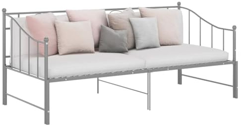 Holamys Ausziehsofa Bettgestell Grau Metall 90x200 cm, Robustes Tagesbett für Gästezimmer, Einzelbett ausziehbar zum Doppelbett, modernes Design, langlebige Konstruktion
