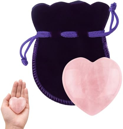 Bansusu 1Pc 45mm Rose Quartz Crystals Heart Delicate Healing Crystals | Natural Love Hearts Gemstones Stocking Fillers Women Anxiety Relief Crystal Mindfulness Gifts for Women Valentines Day Gifts