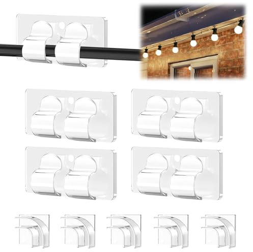 40 Stück Kabelhalter selbstklebend, Transparent Haken für Indoor and Outdoor Kabelbefestigung Lichterkette Selbstklebende Kabelclips Kabelklemmen für Lichterketten