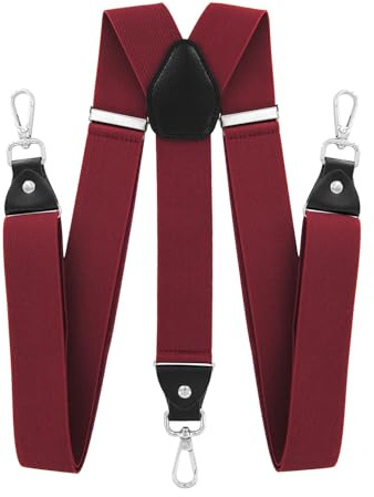 axy Bretelle da uomo con robusta chiusura a moschettone, regolabili in modo continuo, larghezza 3,5 cm, a forma di Y, elastiche, taglia unica per uomini e donne, rosso vivo, Taglia unica