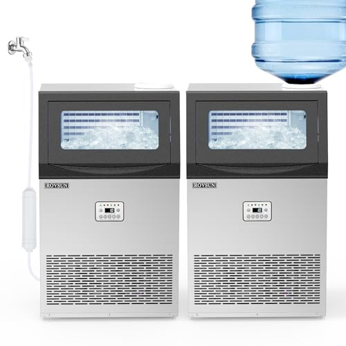 ROVSUN Commercial Ice Maker, 50kg/24H Stainless Steel Under Counter Ice Machine with 22kg Storage Capacity, Dual Water Supply Options, for Home Bar, Café