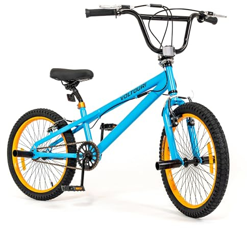 THUNDER VOLTOURI BMX Fahrrad 20 Zoll – Freestyle Bike für Junge Fahrer 7–13 Jahre, 1 Gang, V-Brake, Rotor, 4 Pegs, Stahlrahmen 11”, 20 x 2,4 Reifen, für 110–140 cm, (BLAU)