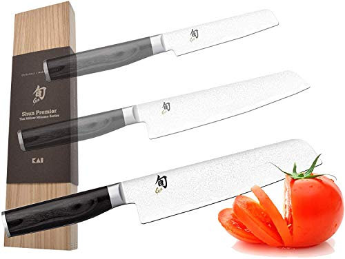 KAI Shun Premier Tim Mälzer Minamo Messer Santoku Officemesser Allzweckmesser Damaststahl + Prymo Klingenschutz Color 1) Messer OHNE Gravur, Size 3) Santoku 18cm